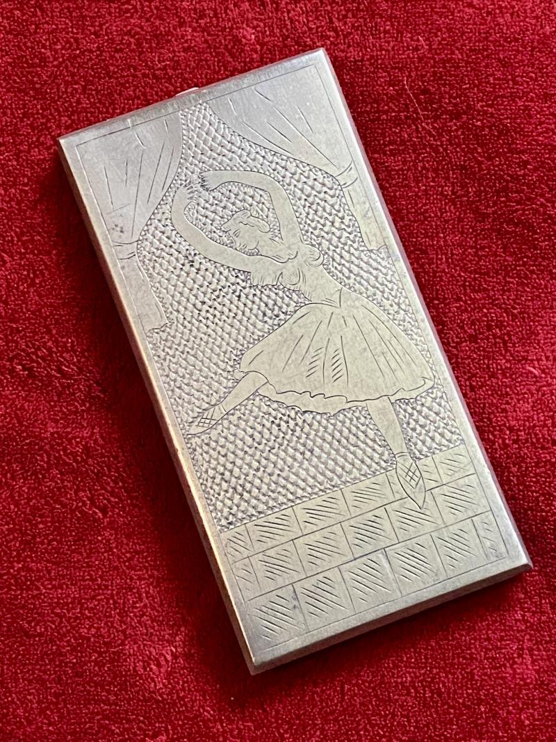 Named WW2 Italian POW made Aluminium Trench Art Cigarette Case - India 1946