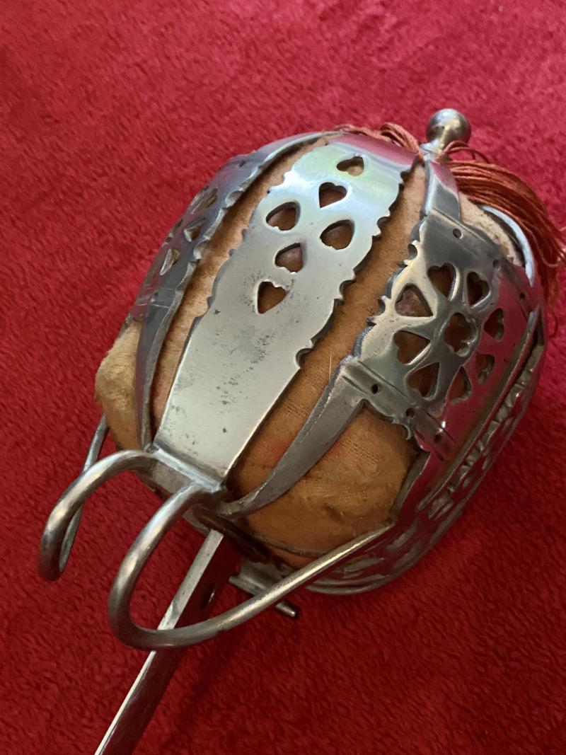 Good REPRODUCTION Scottish Highland Officer’s Basket Sword 1828 Pattern with Plated Scabbard c1980