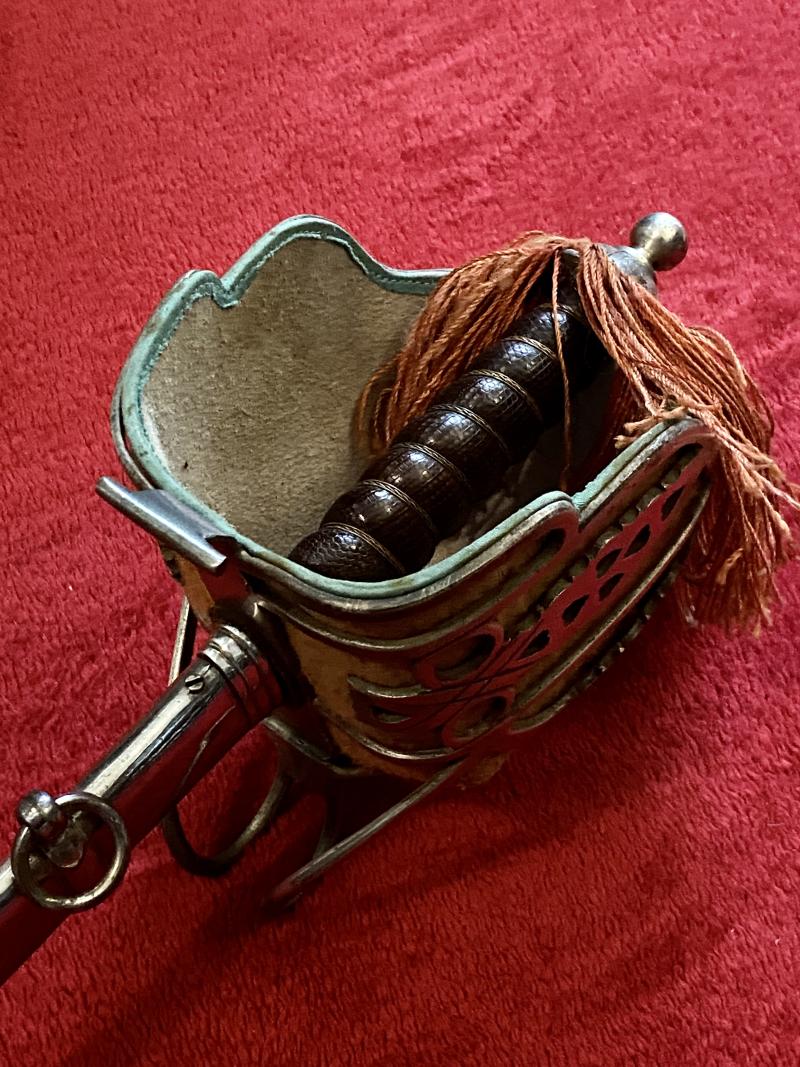 Good REPRODUCTION Scottish Highland Officer’s Basket Sword 1828 Pattern with Plated Scabbard c1980