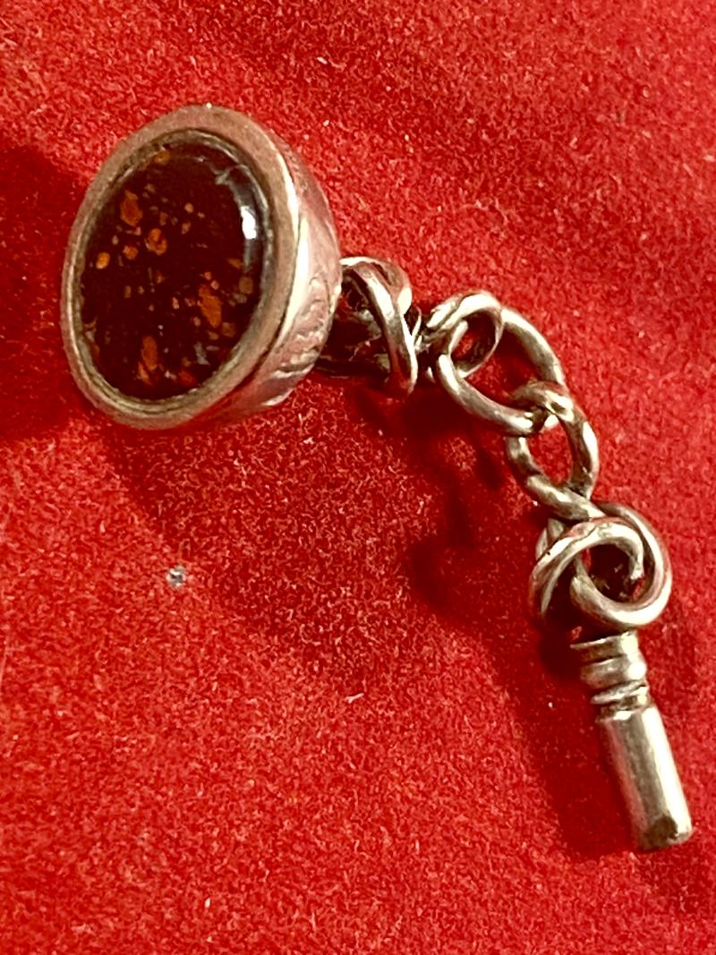 Charming Georgian Period Silver Pocket Watch Fob with a Bloodstone and Watch Key c1830