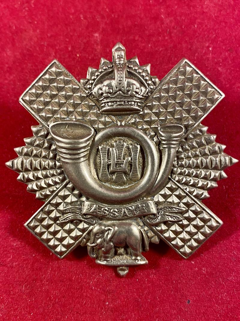 Original Highland Light Infantry -Assaye- White Metal Cap Badge - Kings Crown with 2 Lugs