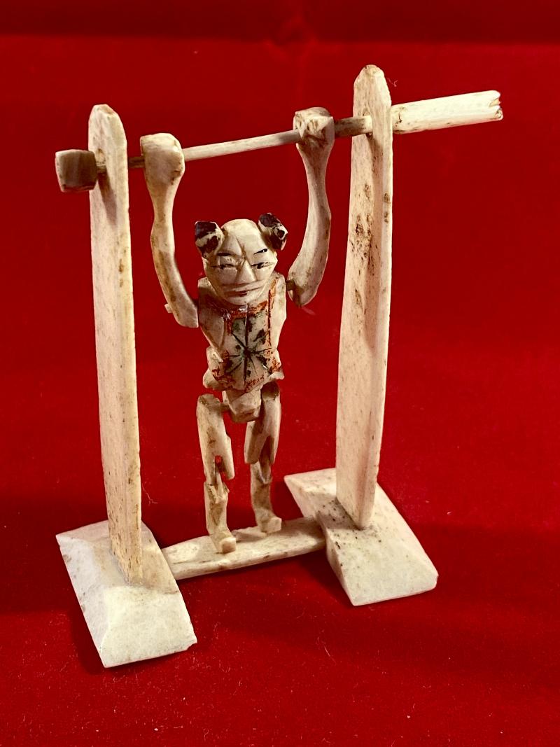 Antique Japanese Carved Bone Articulated Toy Miniature of an Acrobat c1870