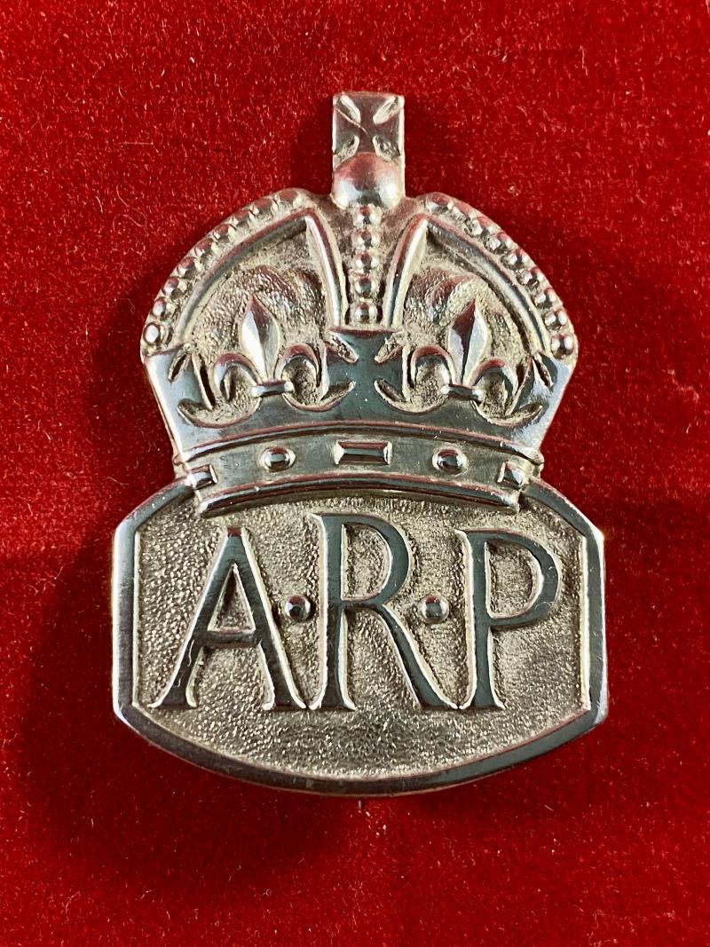 WW2 Period English Hallmarked Silver ARP Badge - Long Pin Ladies Version - 1938