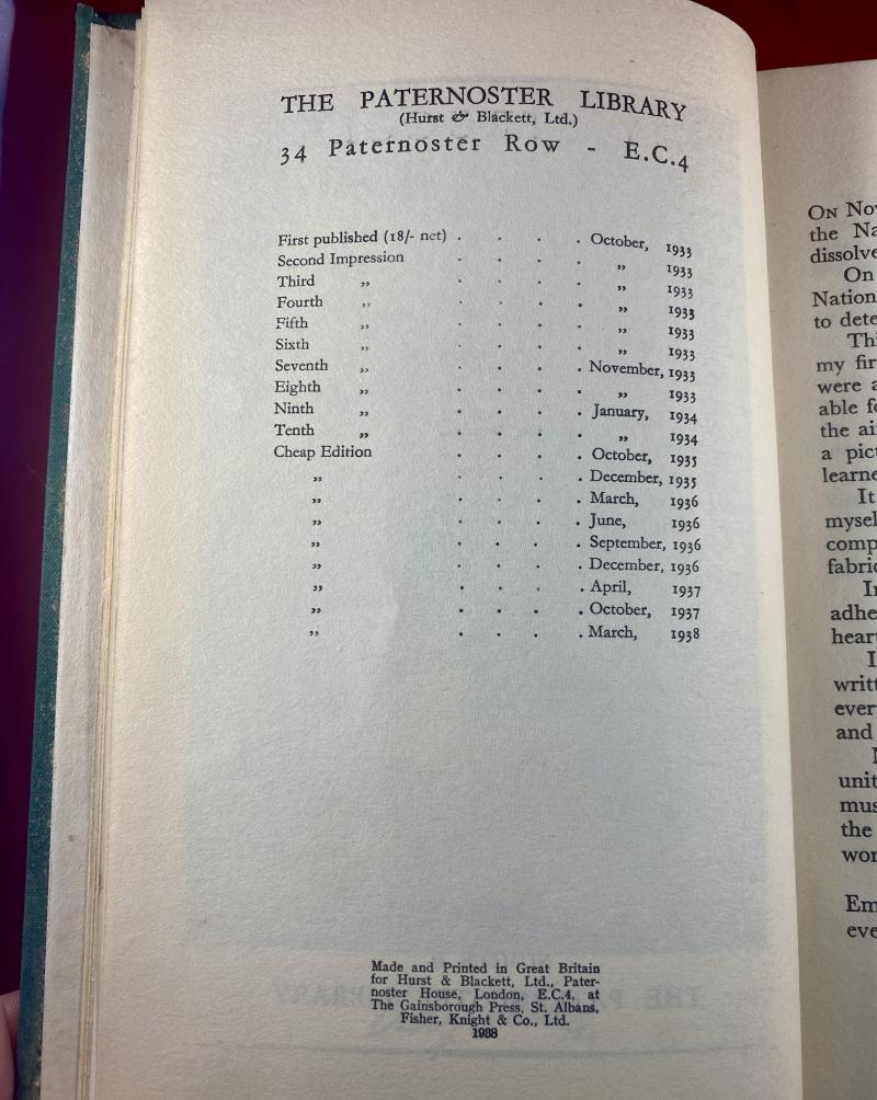 Original Hardback Copy of My Struggle - Adolf Hitler’s Mein Kampf - English translation published in 1938 by Paternoster Library (Hurst & Blackett Ltd)