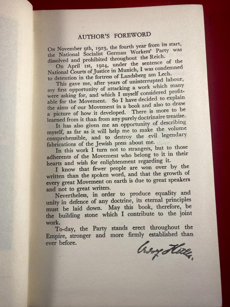 Original Hardback Copy of My Struggle - Adolf Hitler’s Mein Kampf - English translation published in 1938 by Paternoster Library (Hurst & Blackett Ltd)