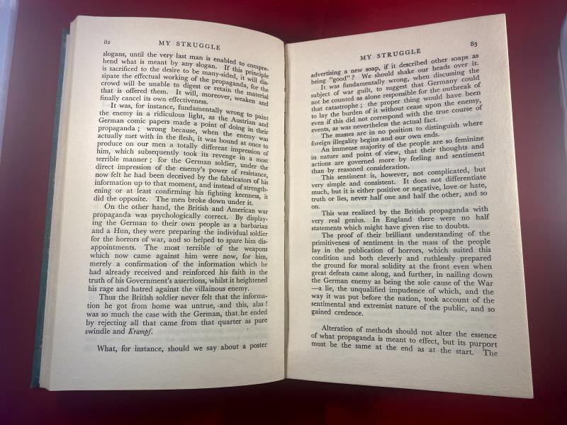 Original Hardback Copy of My Struggle - Adolf Hitler’s Mein Kampf - English translation published in 1938 by Paternoster Library (Hurst & Blackett Ltd)