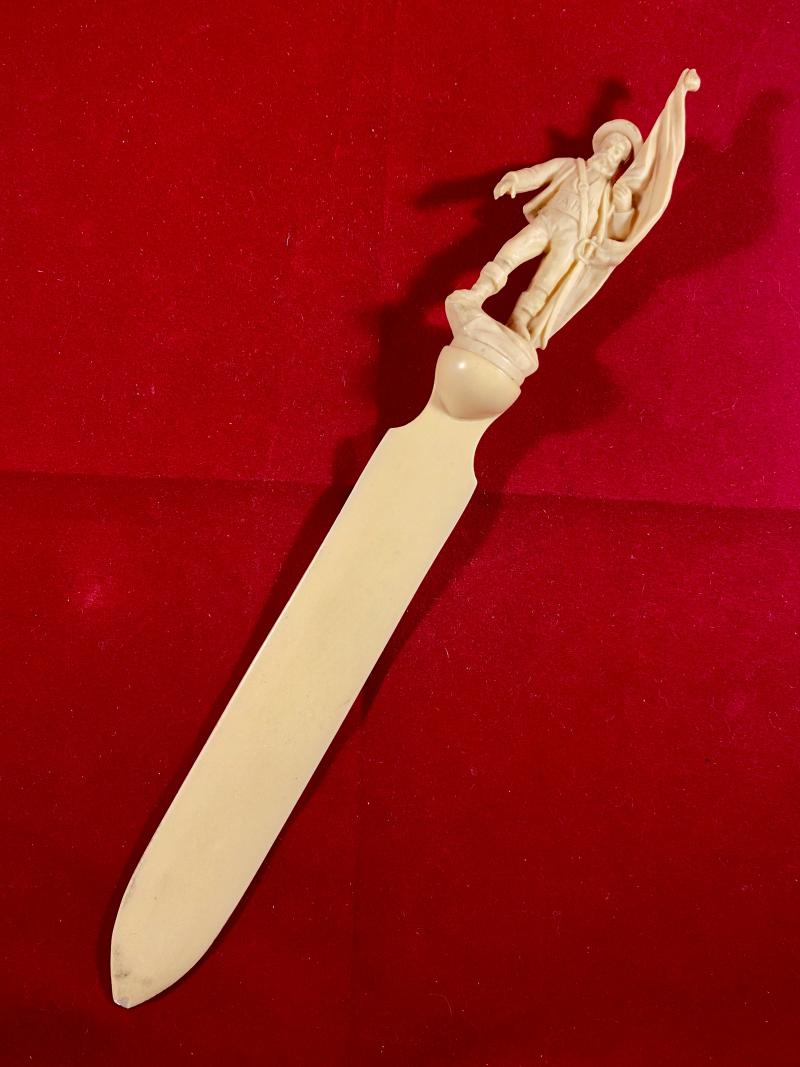 Rare Boer War Celluloid Letter Opener Depicting a Boer Soldier Holding a Flag – Possibly a member of The Thornycroft Mounted Infantry – “Angels on Horseback” c1900