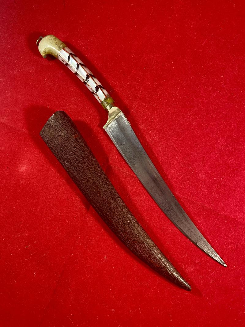Beautiful 19th Century Indo Persian Pesh-Kabz (Chura) Dagger with Red Leather Covered Wooden Sheath