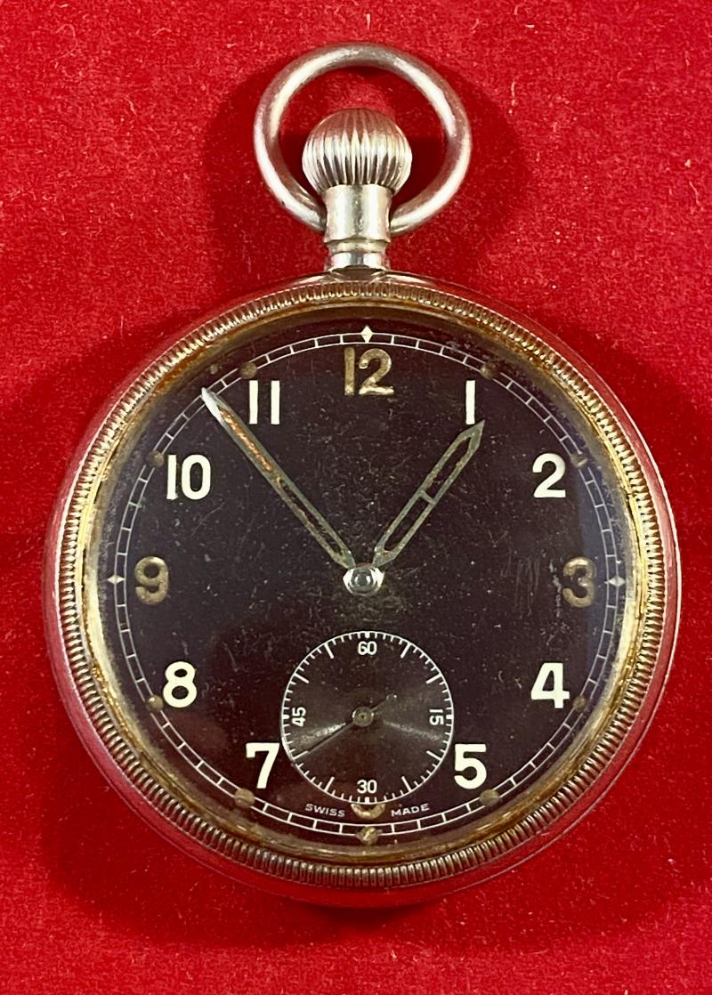 WW2 British Military Swiss made Pocket Watch Marked G.S.T.P. 198270 Retailed by Bravingtons London