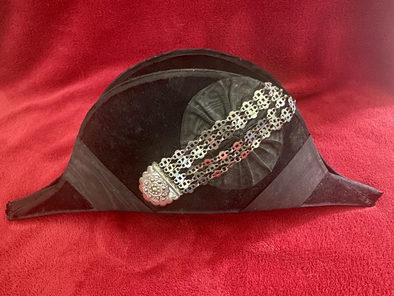 Antique Victorian Court Dress Cocked Moleskin Bicorn Hat c1880