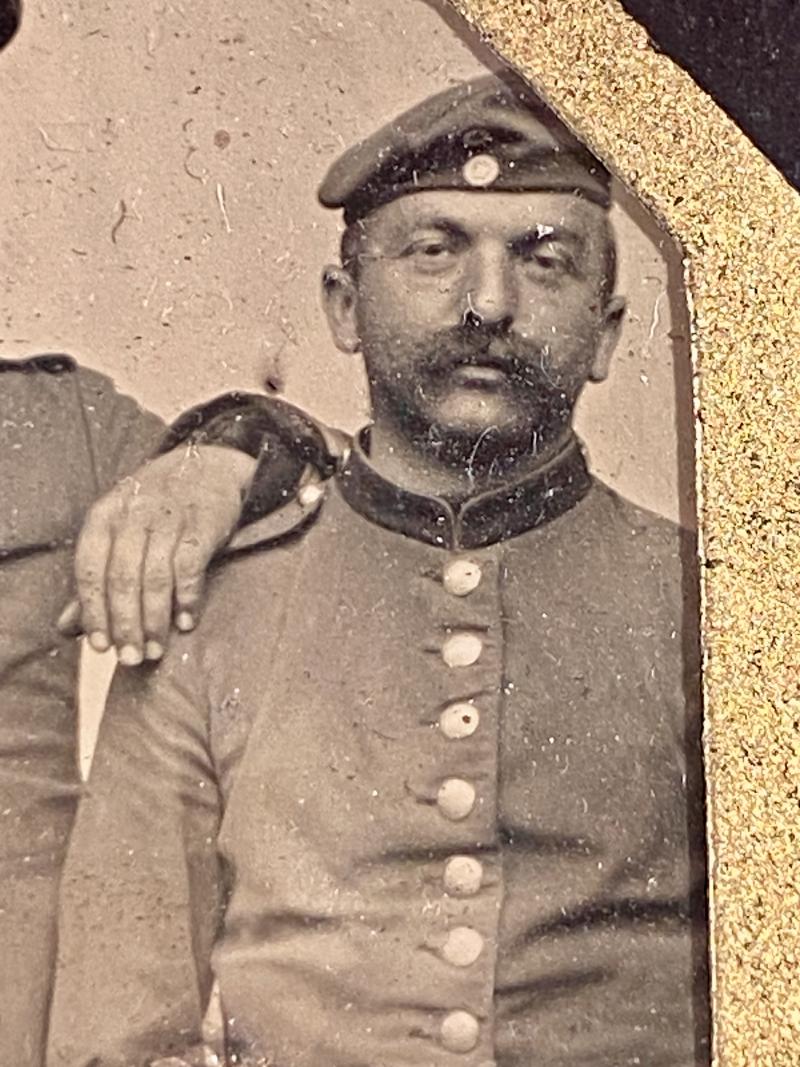 Impressive Paper Framed Tintype Photo of Three Soldiers of the Imperial German Army - Souvenir  of the Year 1909