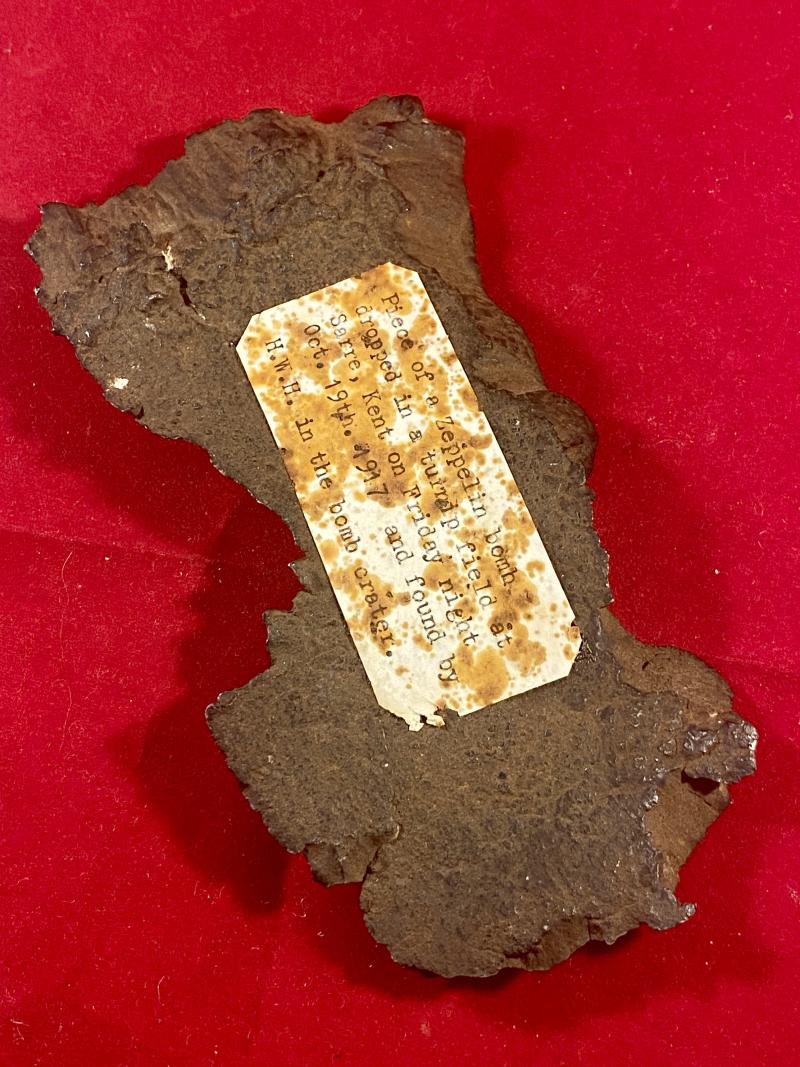 Rare 6” 520g Metal Fragment of a WW1 German Zeppelin LZ93 (L44) 100Kg HE Bomb Dropped on a Turnip Field at Sarre, Kent on 19th October 1917