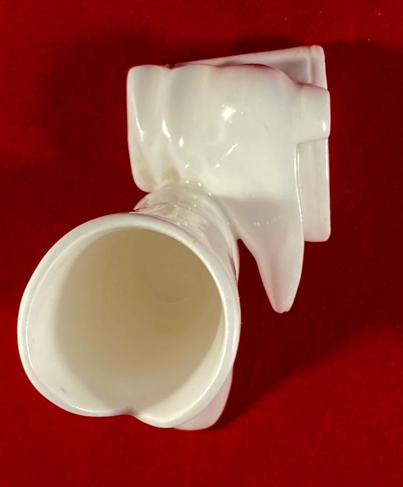 Unusual Antique Victorian White Bisque Porcelain Boots Match Holder with Striker Plate c1874