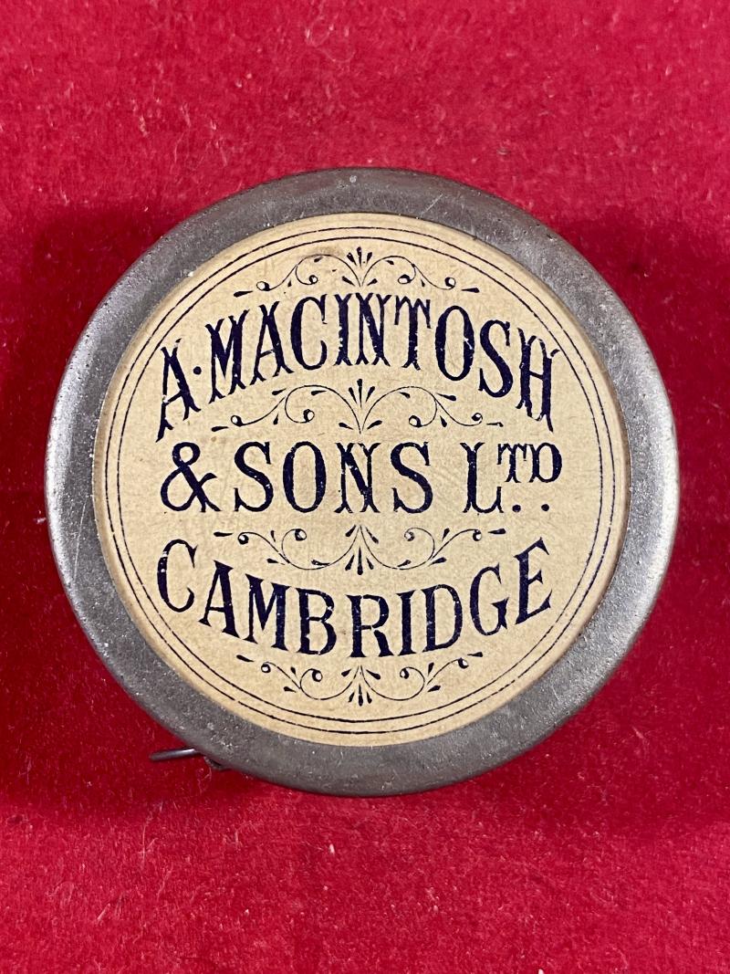Rare Antique Retraceable 1.5” Miniature Tape Measure Advertising A. MCINTOSH & SONS LTD of Cambridge c1890