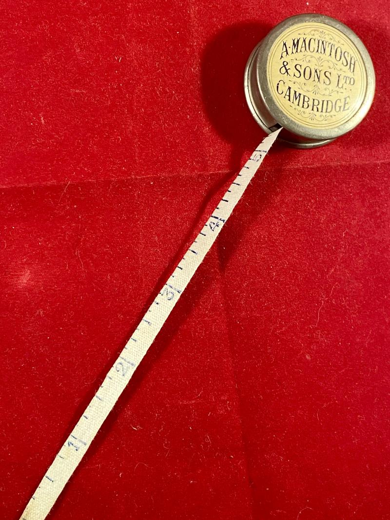 Rare Antique Retraceable 1.5” Miniature Tape Measure Advertising A. MCINTOSH & SONS LTD of Cambridge c1890