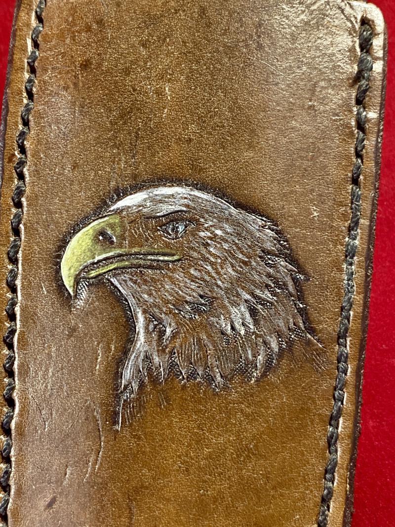 Large Original Bowie Knife by Wenoka of Japan with Embossed Eagle Head Leather Sheath c1960