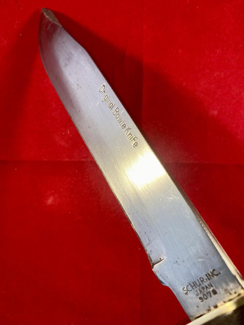 Large Original Bowie Knife by Wenoka of Japan with Embossed Eagle Head Leather Sheath c1960