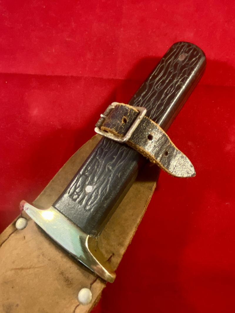 Unusual Large Bowie Knife with 10.5” Blade etched with details of England’s World Cup win in 1966 with Leather Sheath