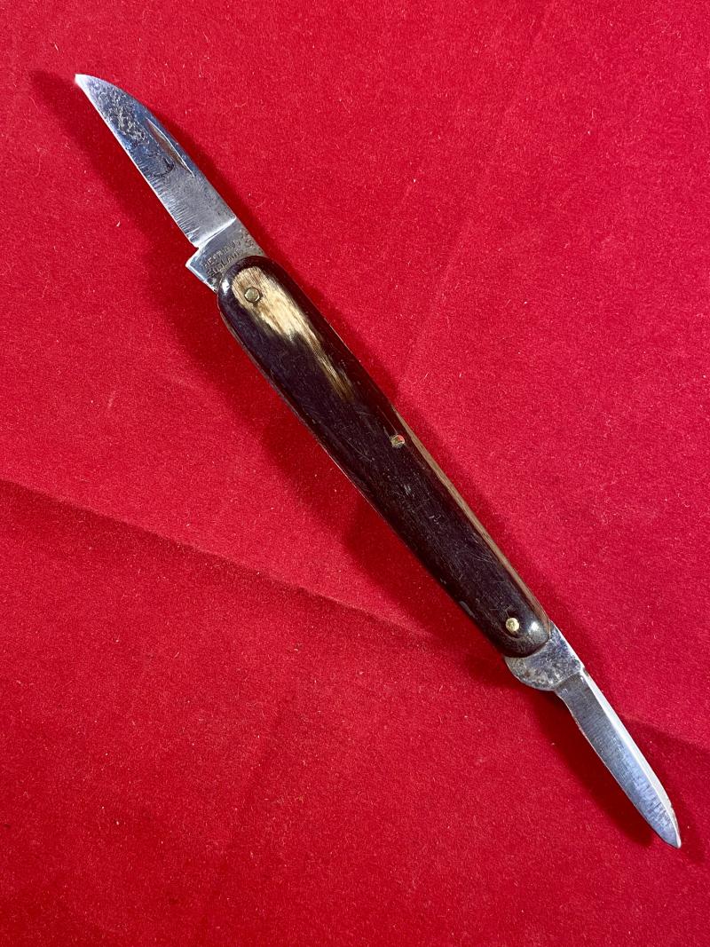 Antique Double-Bladed Penknife with Smooth Horn Grip Scales made in Sheffield c1880