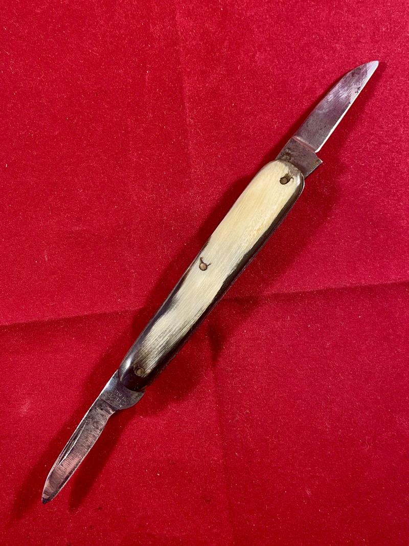 Antique Double-Bladed Penknife with Smooth Horn Grip Scales made in Sheffield c1880