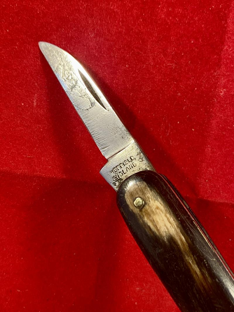 Antique Double-Bladed Penknife with Smooth Horn Grip Scales made in Sheffield c1880