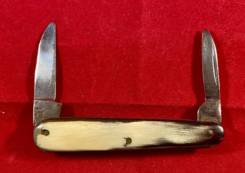 Antique Double-Bladed Penknife with Smooth Horn Grip Scales made in Sheffield c1880