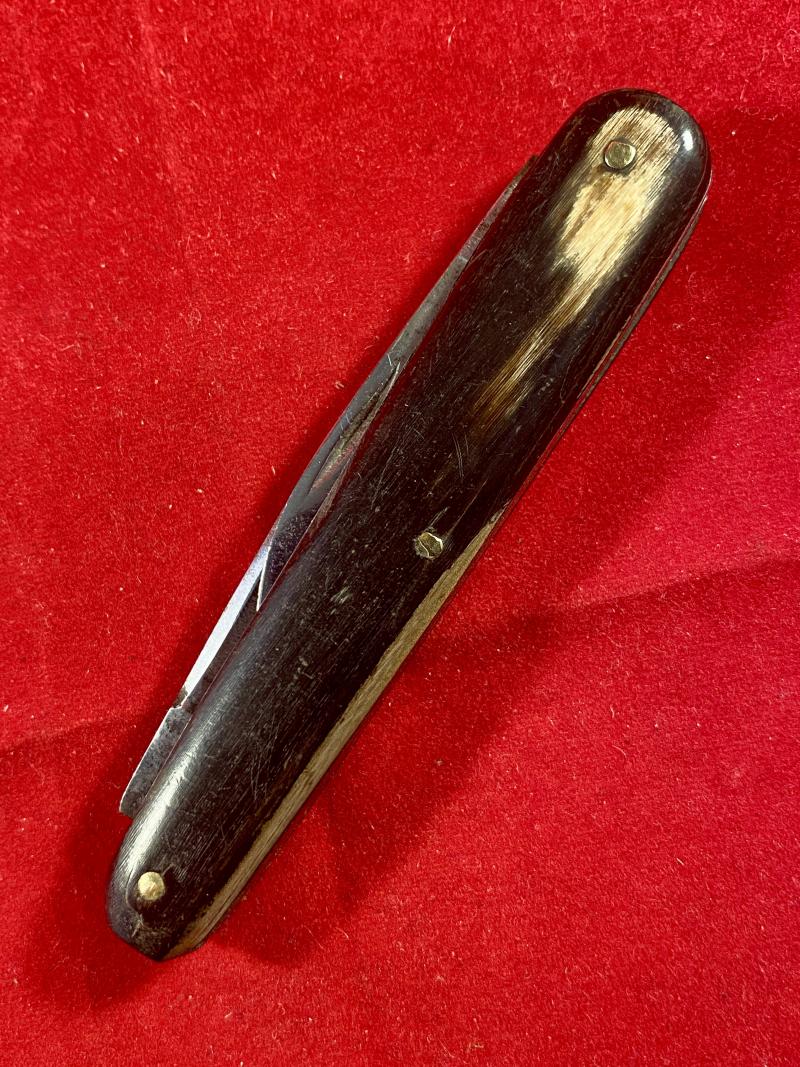 Antique Double-Bladed Penknife with Smooth Horn Grip Scales made in Sheffield c1880