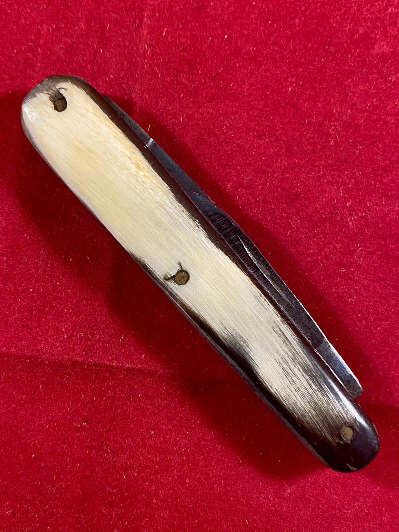 Antique Double-Bladed Penknife with Smooth Horn Grip Scales made in Sheffield c1880