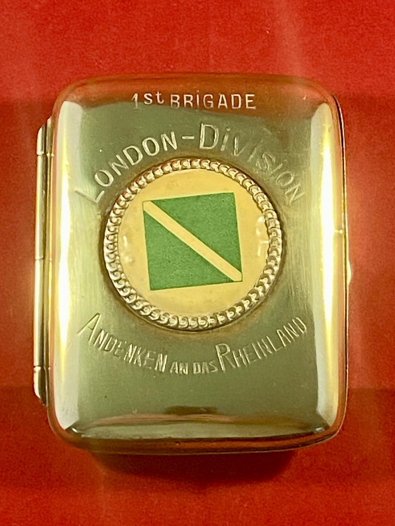 Souvenir WW1 British Army 1st Brigade London - Division “Andenken An Das Rheinland” Brass Cigarette Case