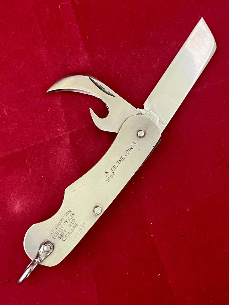 Vintage Unused British Army Folding Two-Piece Stainless Steel Clasp or Jack Knife Dated 1952 with Original Waxed Paper Wrapping