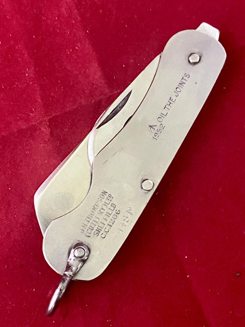 Vintage Unused British Army Folding Two-Piece Stainless Steel Clasp or Jack Knife Dated 1952 with Original Waxed Paper Wrapping