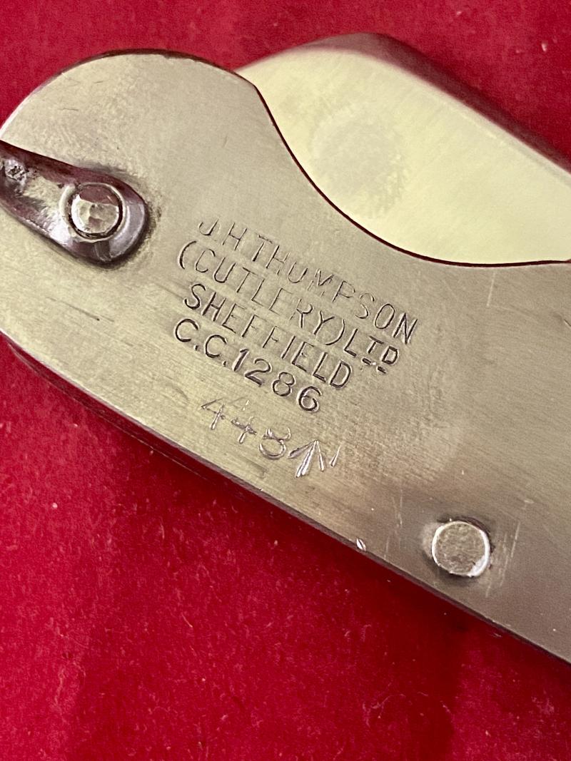 Vintage Unused British Army Folding Two-Piece Stainless Steel Clasp or Jack Knife Dated 1952 with Original Waxed Paper Wrapping