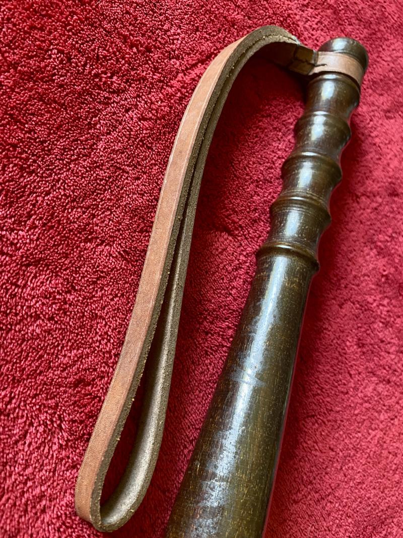 Original Vintage Dark Oak British Police Truncheon with Leather Strap c1960