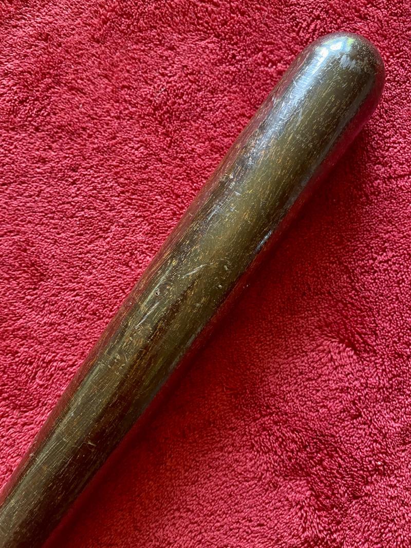 Original Vintage Dark Oak British Police Truncheon with Leather Strap c1960