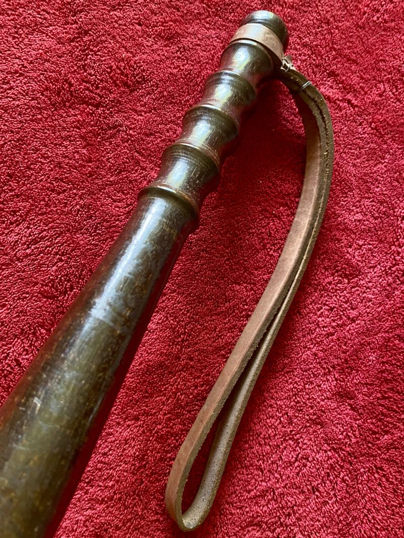 Original Vintage Dark Oak British Police Truncheon with Leather Strap c1960