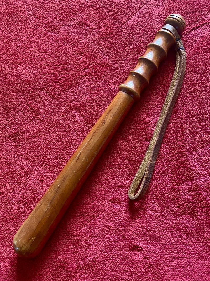 Antique British Police Hickory Truncheon with Original Leather Wrist Strap Marked HIATT c1920