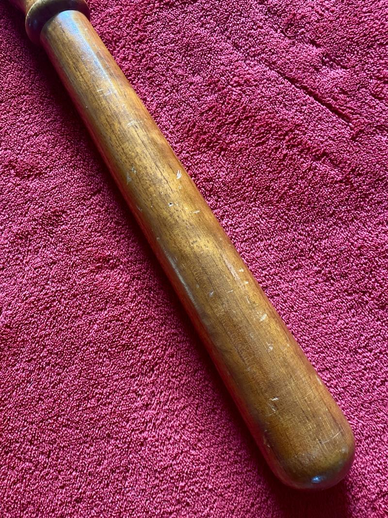Antique British Police Hickory Truncheon with Original Leather Wrist Strap Marked HIATT c1920