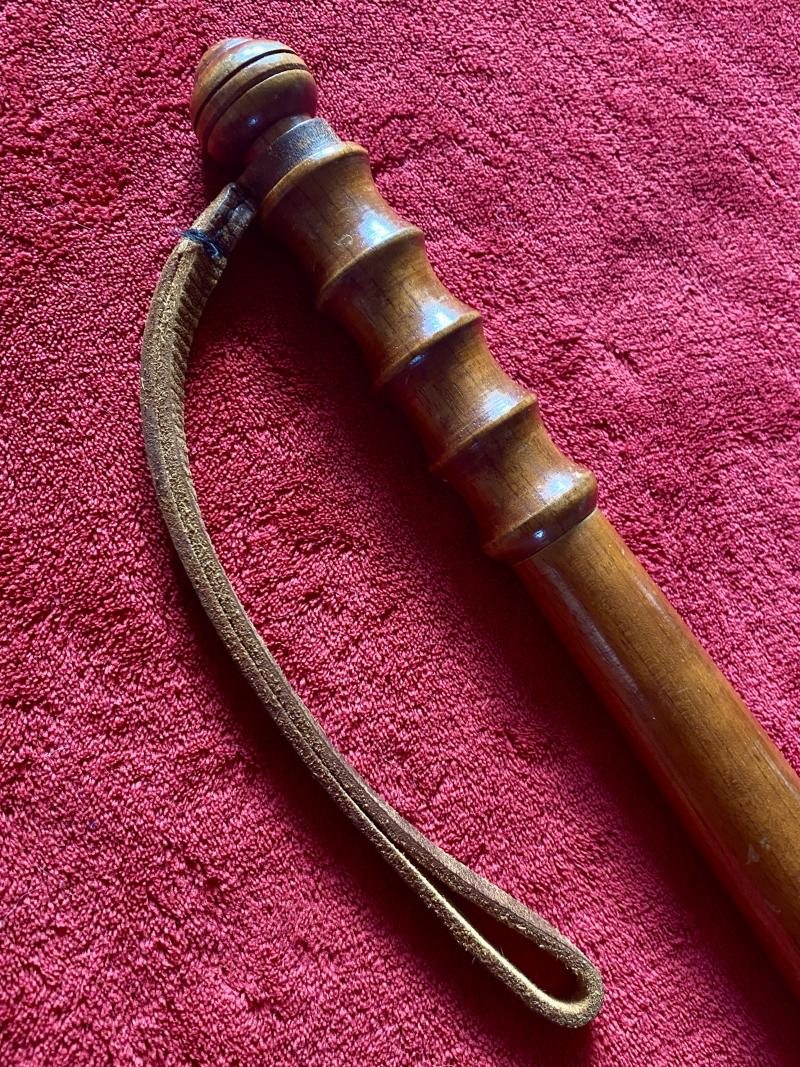 Antique British Police Hickory Truncheon with Original Leather Wrist Strap Marked HIATT c1920