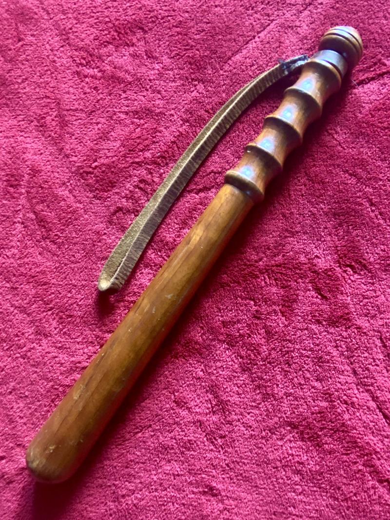 Antique British Police Hickory Truncheon with Original Leather Wrist Strap Marked HIATT c1920