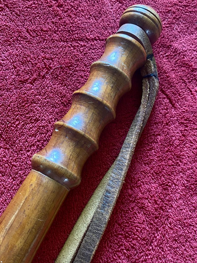 Antique British Police Hickory Truncheon with Original Leather Wrist Strap Marked HIATT c1920