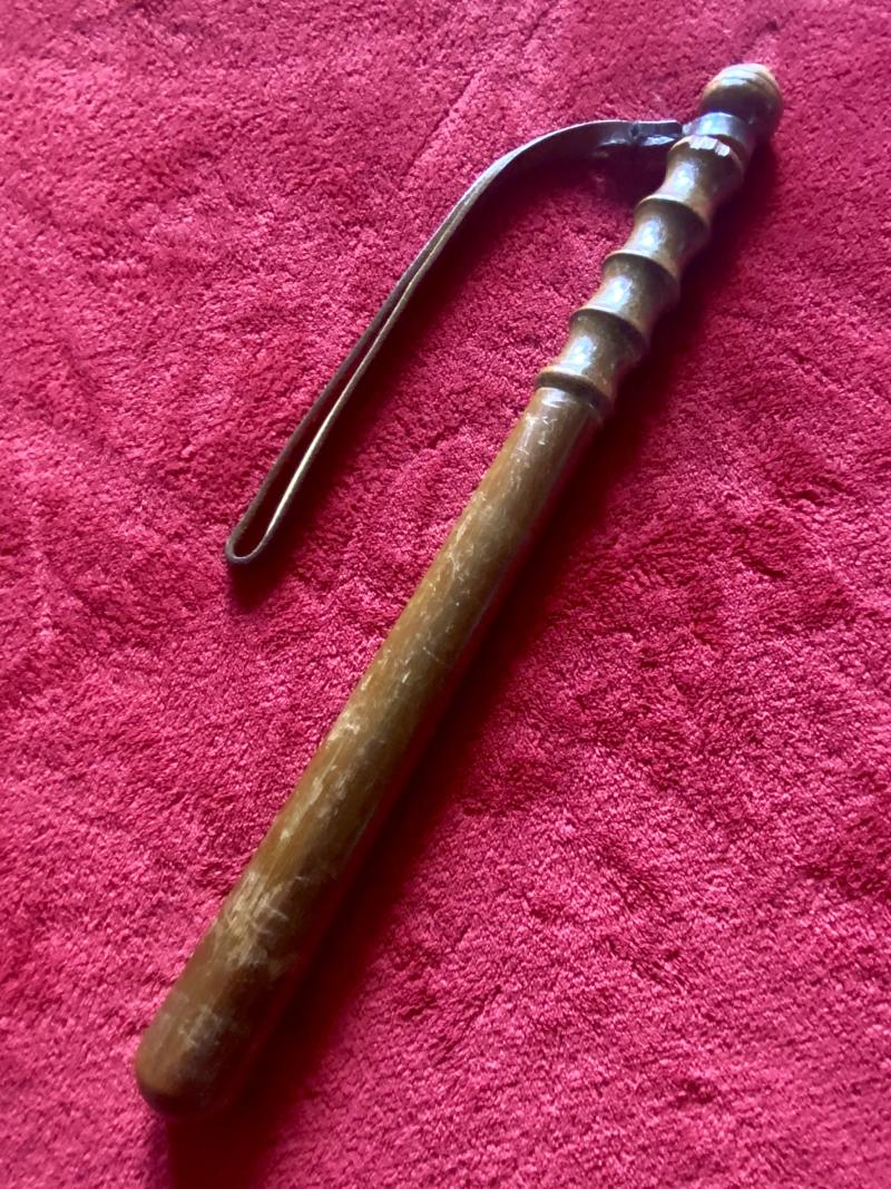 Antique British Police Hickory Truncheon with Original Leather Wrist Strap Marked HIATT c1920