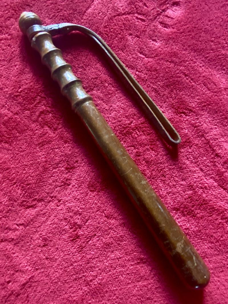 Antique British Police Hickory Truncheon with Original Leather Wrist Strap Marked HIATT c1920