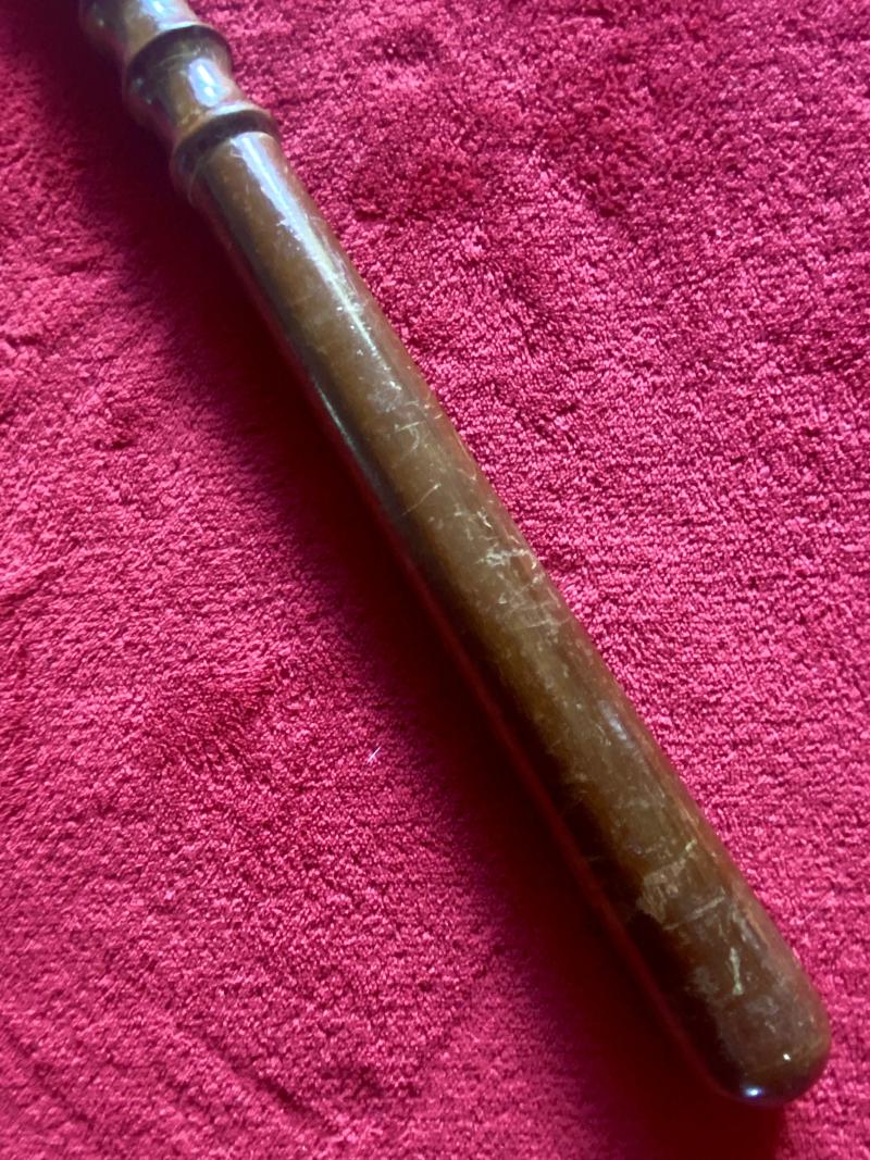 Antique British Police Hickory Truncheon with Original Leather Wrist Strap Marked HIATT c1920