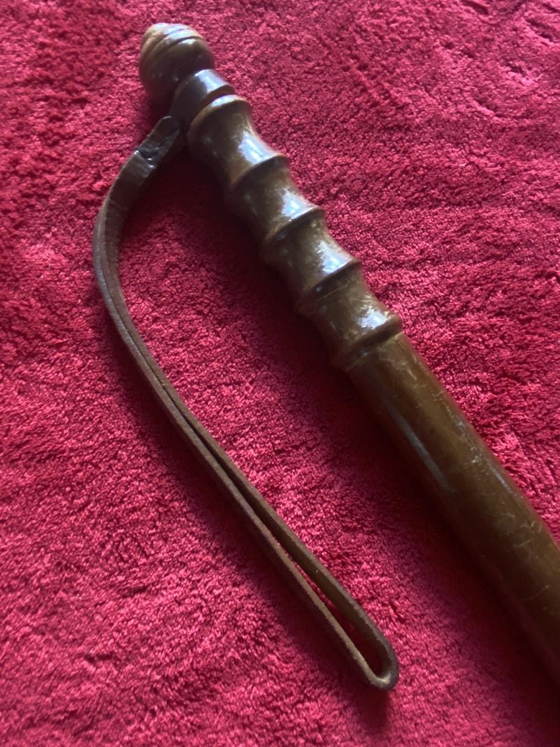 Antique British Police Hickory Truncheon with Original Leather Wrist Strap Marked HIATT c1920