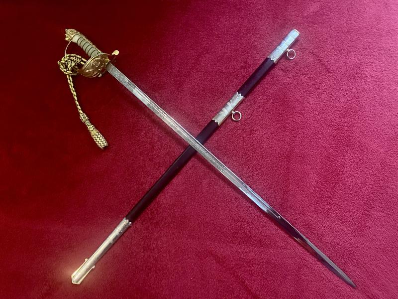 ERII Royal Navy Officer’s Sword by Wilkinson Sword with Beautiful Etched Blade. ...