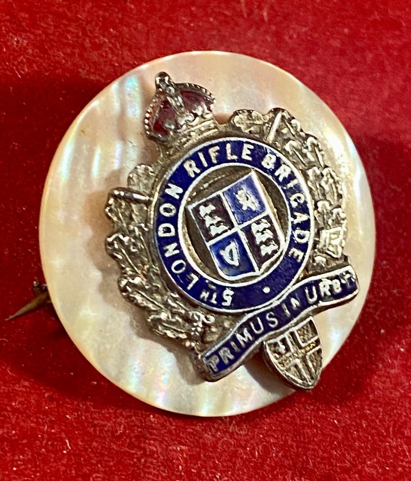 WW1 5th London Rifle Brigade Gilt Brass, Enamel and Mother of Pearl Sweetheart Brooch