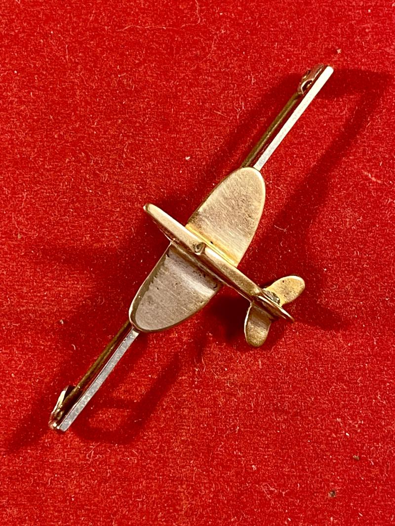 Unusual Original WW2 Copper “Trench Art” RAF Spitfire Long Bar Sweetheart Brooch