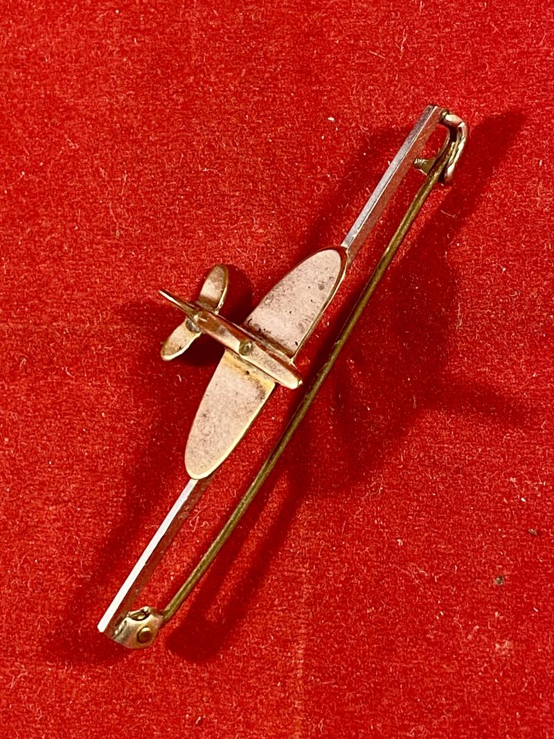 Unusual Original WW2 Copper “Trench Art” RAF Spitfire Long Bar Sweetheart Brooch