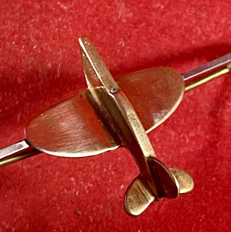 Unusual Original WW2 Copper “Trench Art” RAF Spitfire Long Bar Sweetheart Brooch