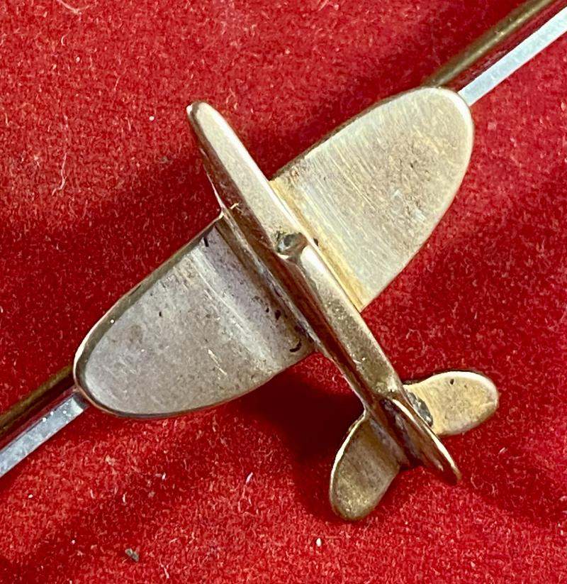 Unusual Original WW2 Copper “Trench Art” RAF Spitfire Long Bar Sweetheart Brooch